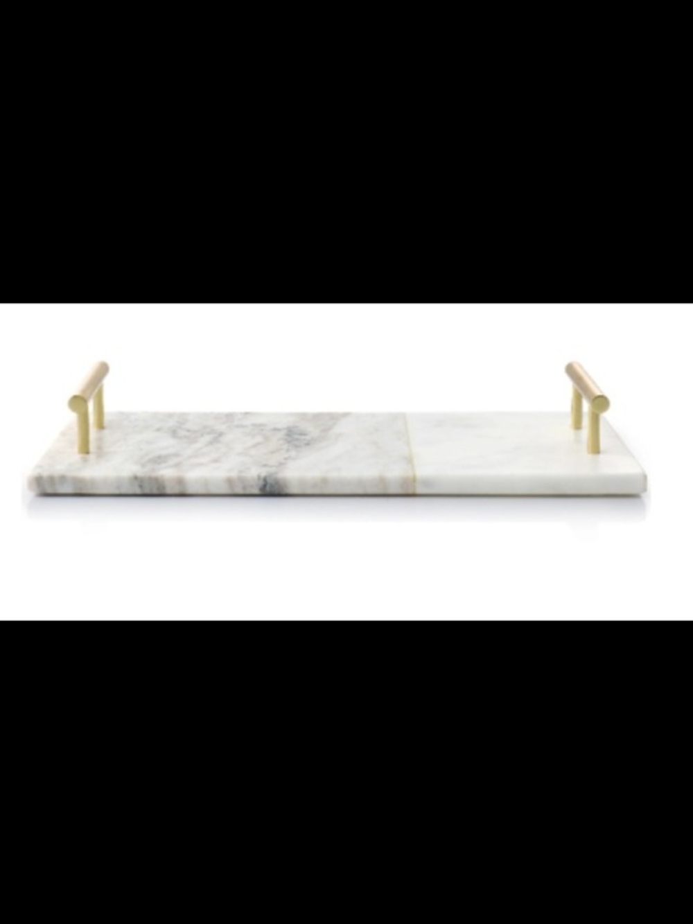 Laurie Gates Rectangle Marble Stone Serving Tray with Gold Handles